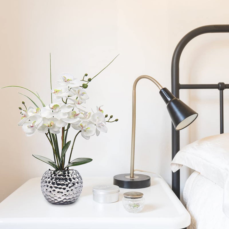 ND Orchids Artificial Flowers 20.8'' Faux Orchid Flower Arrangement Fake Orchid White Flower with Silver Ceramic Vase Phalaenopsis Orchid for Home Office Bathroom Table Centerpieces Decor, Briful - Image 4